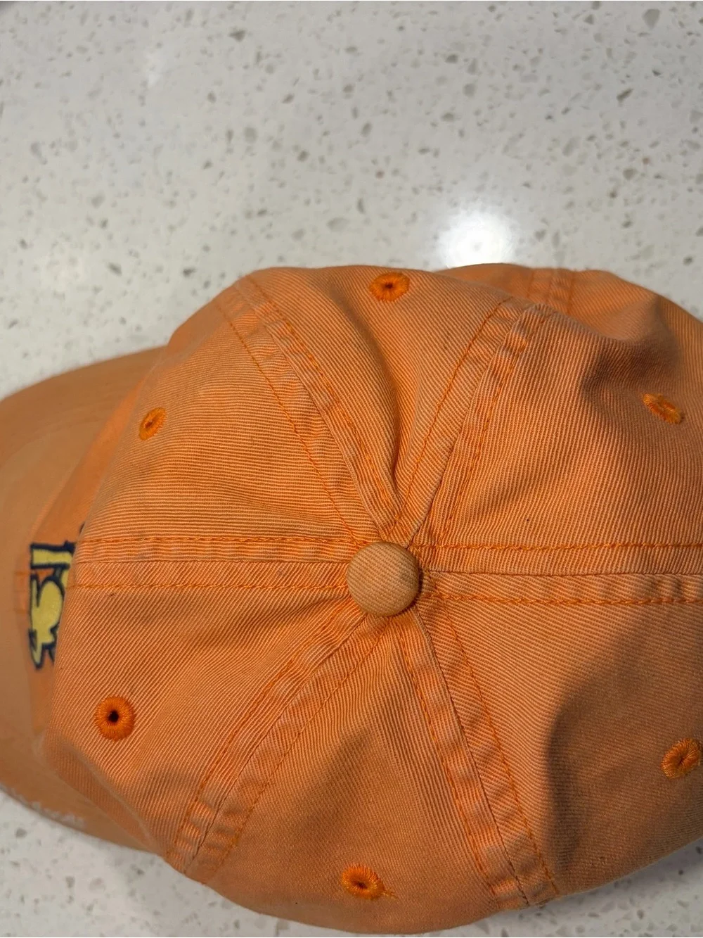 Life Is Good Orange Baseball Cap with Embroidered Dog with backpack